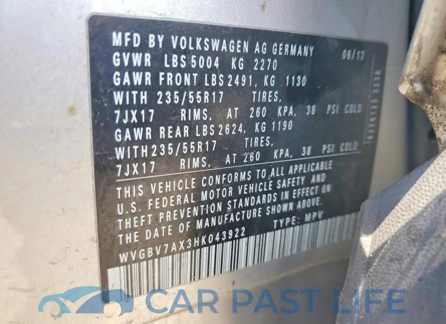 WVGBV7AX3HK043922# 12
