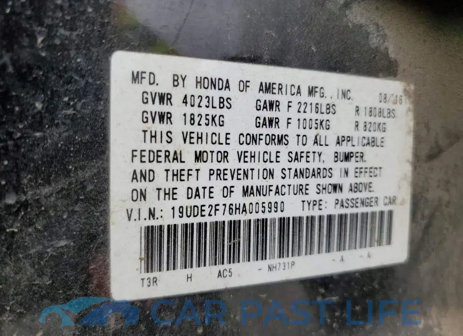 19UDE2F76HA005990# 12
