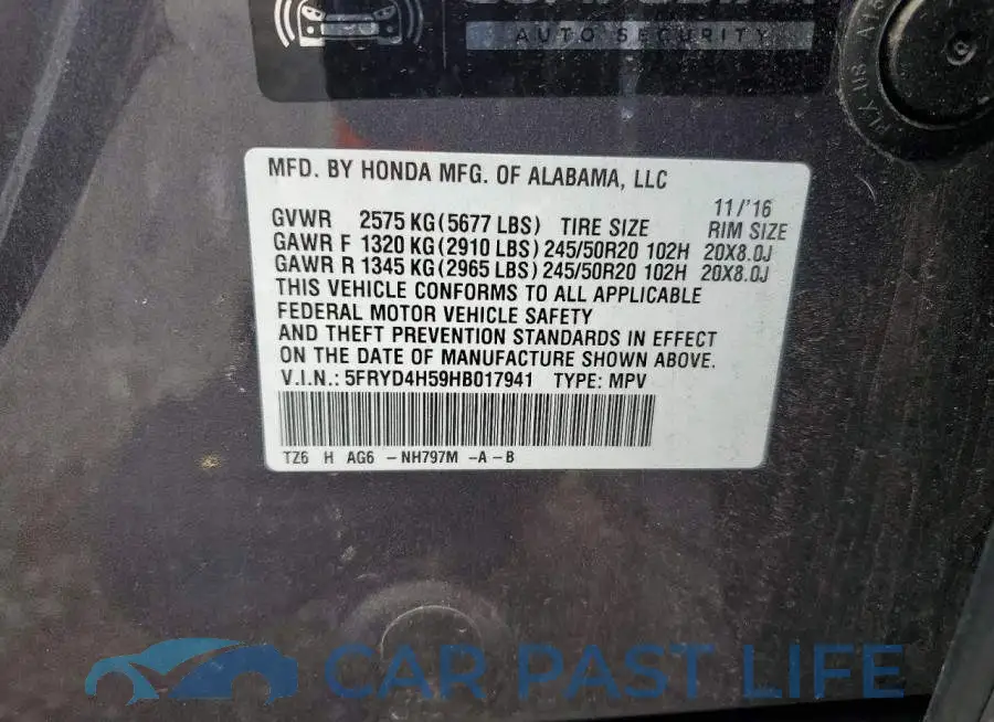 5FRYD4H59HB017941# 14
