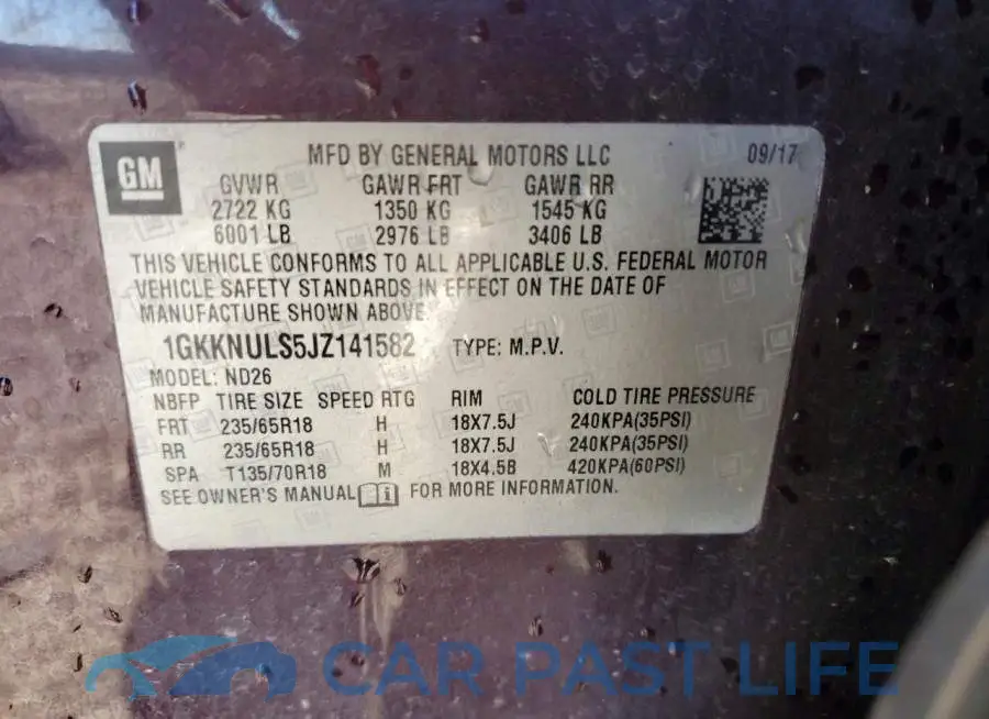1GKKNULS5JZ141582# 13