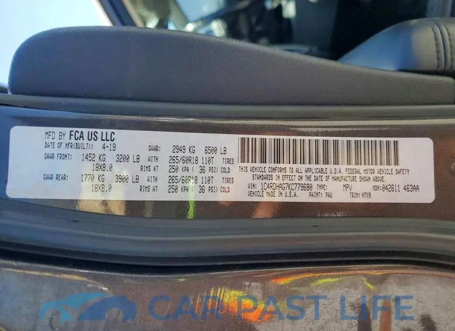 1C4RDHAG7KC779680# 13