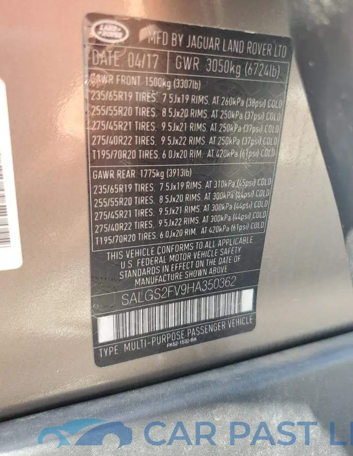 SALGS2FV9HA350362# 12