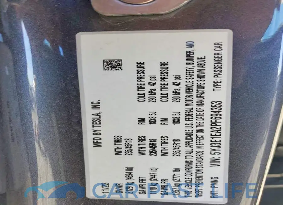 5YJ3E1EA2PF694353# 12