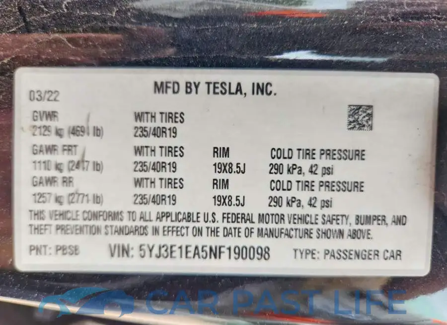 5YJ3E1EA5NF190098# 12