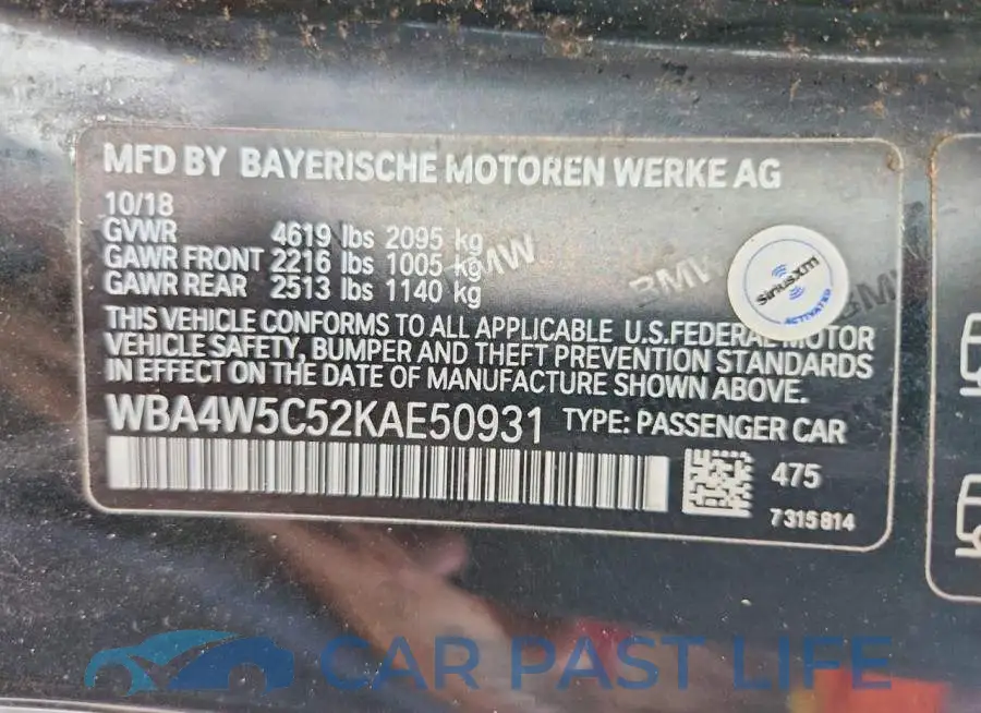 WBA4W5C52KAE50931# 12