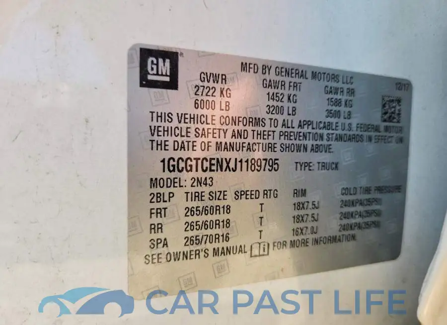 1GCGTCENXJ1189795# 12
