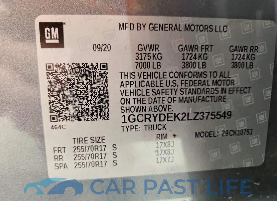 1GCRYDEK2LZ375549# 13