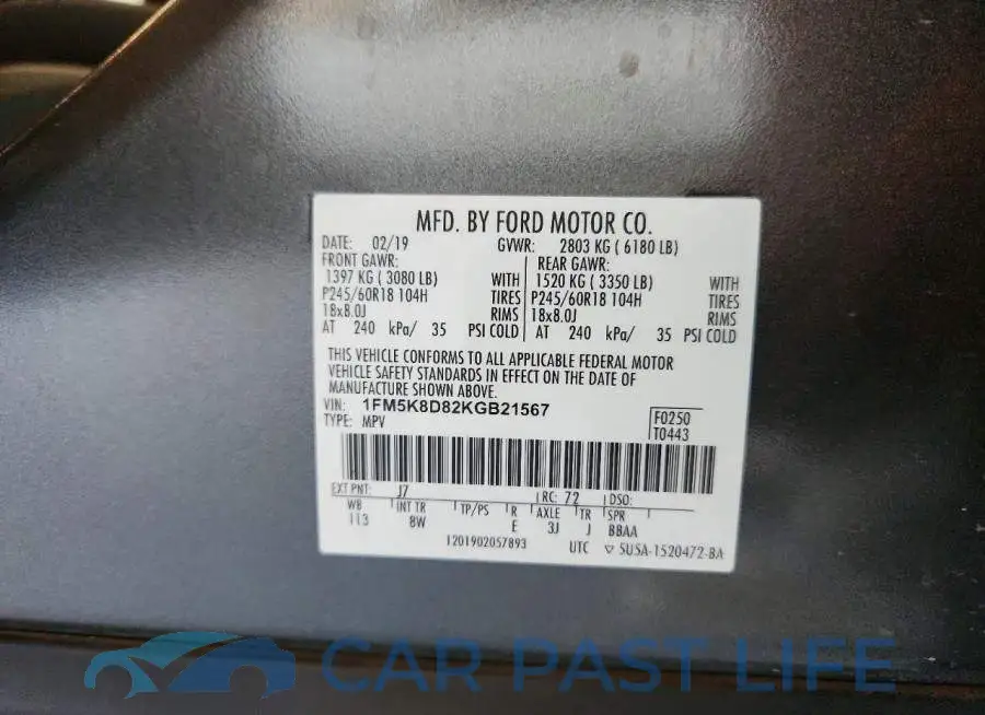 1FM5K8D82KGB21567# 13