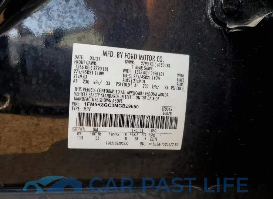 1FM5K8GC3MGB29650# 12