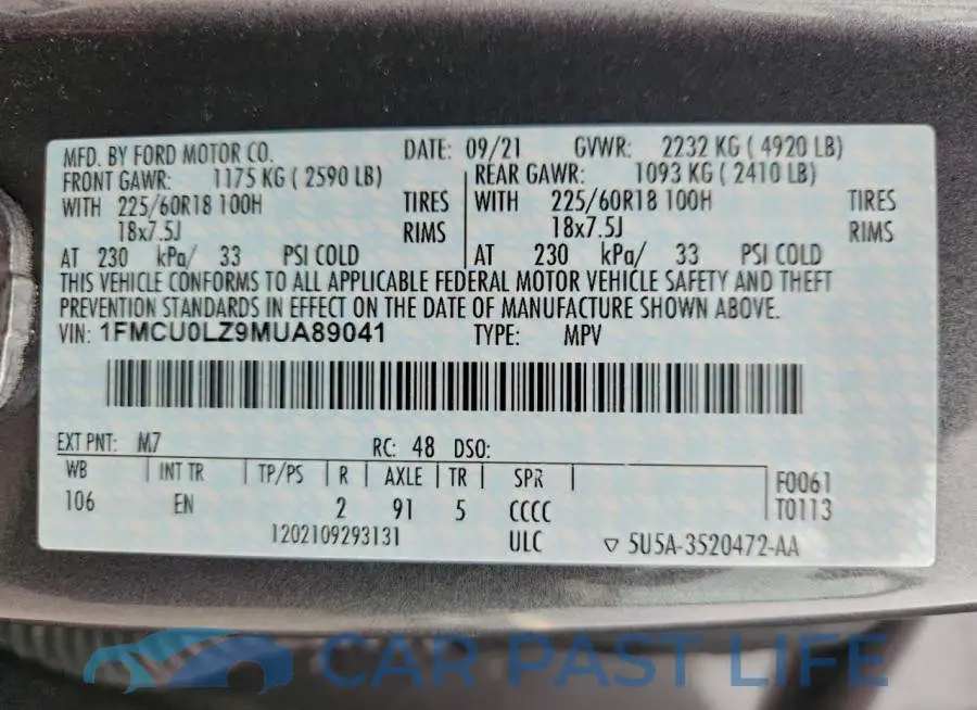 1FMCU0LZ9MUA89041# 13