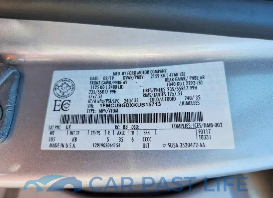 1FMCU9GDXKUB15713# 13