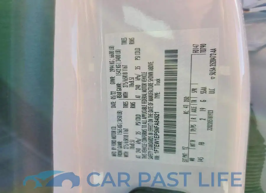 1FTEW1EP5NFA84921# 12