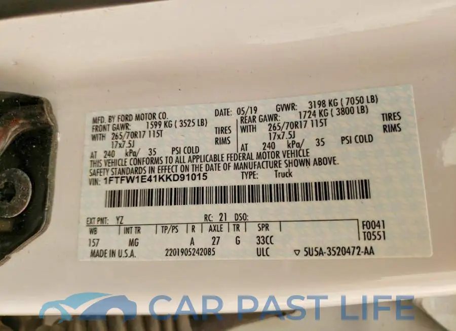 1FTFW1E41KKD91015# 12