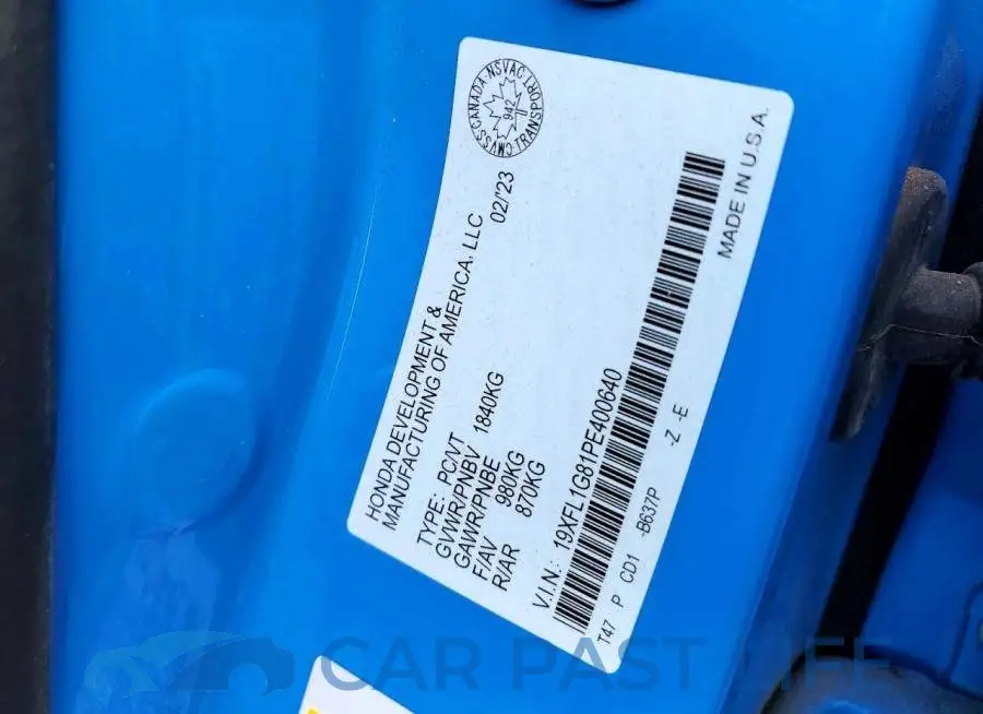 19XFL1G81PE400640# 12