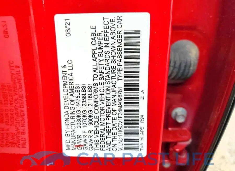 1HGCV1F34MA098781# 12
