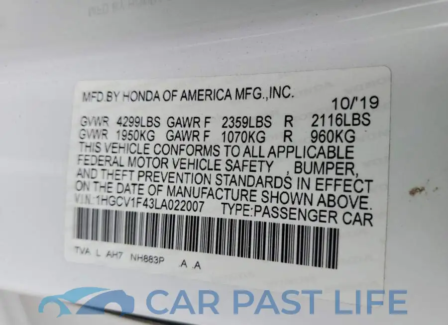 1HGCV1F43LA022007# 12