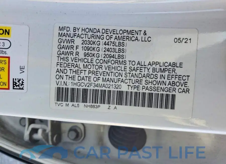 1HGCV2F34MA021320# 12