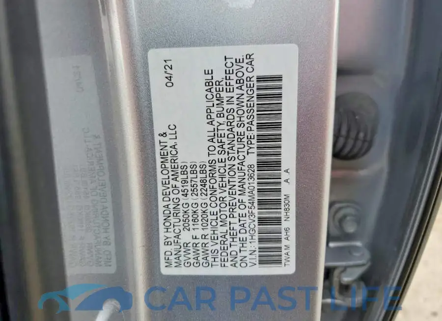 1HGCV3F54MA013628# 12