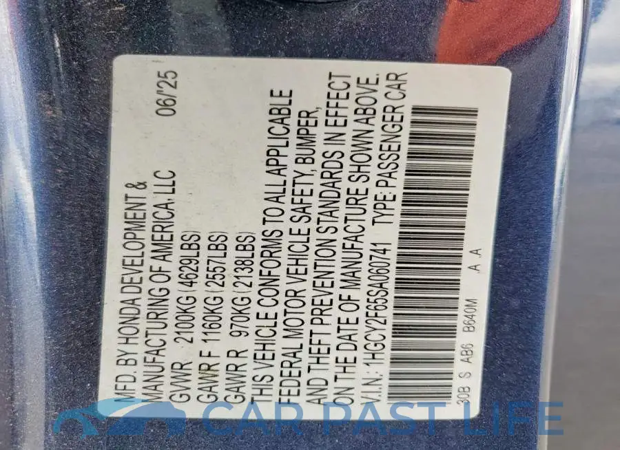 1HGCY2F65SA060741# 12