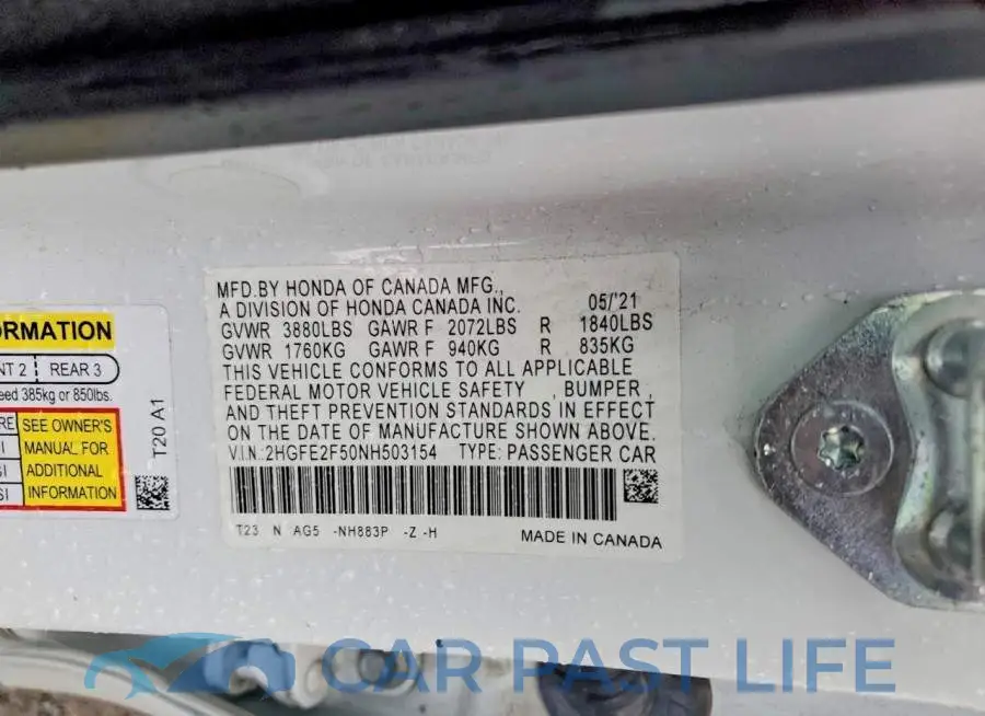 2HGFE2F50NH503154# 12