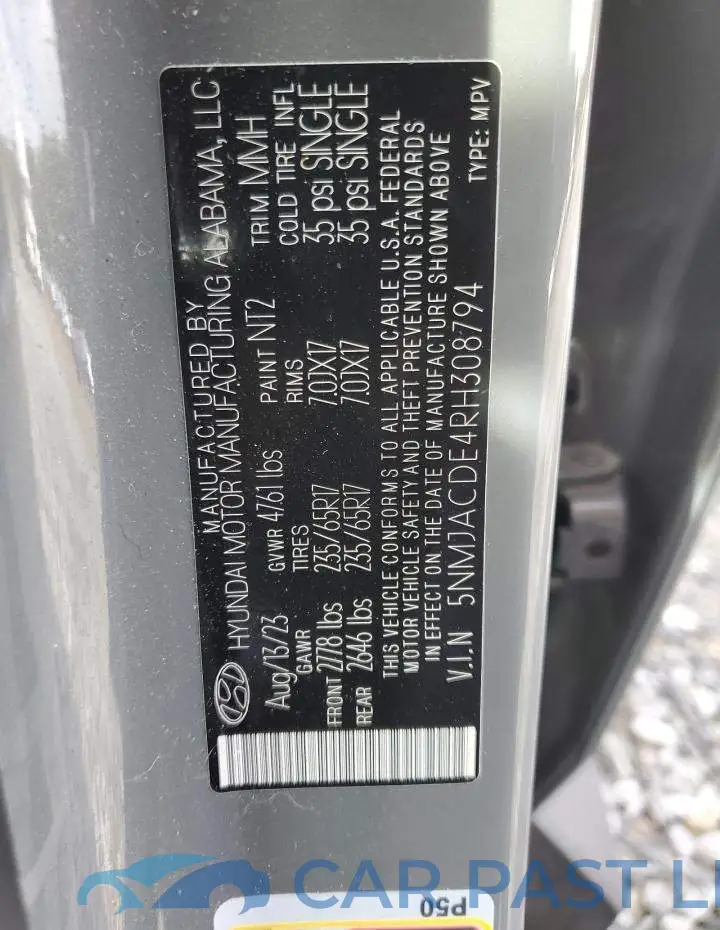 5NMJACDE4RH308794# 12