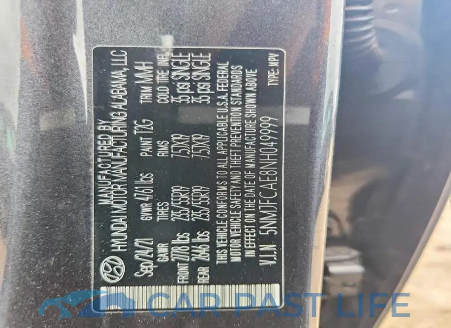 5NMJFCAE8NH049999# 12