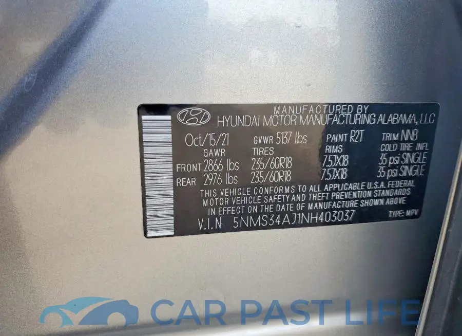 5NMS34AJ1NH403037# 12