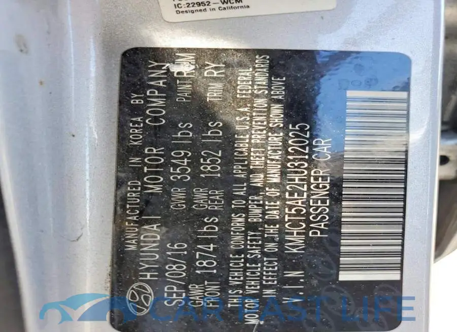 KMHCT5AE2HU312025# 12