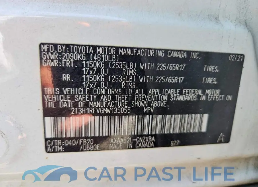 2T3H1RFV6MW135055# 12