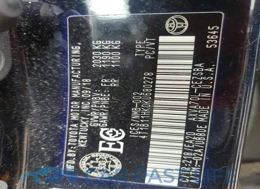 4T1B11HK0KU680278# 12