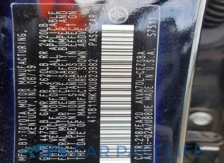 4T1B11HK1KU823982# 12