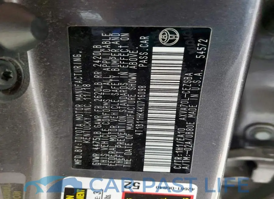 4T1B11HK4KU716098# 12
