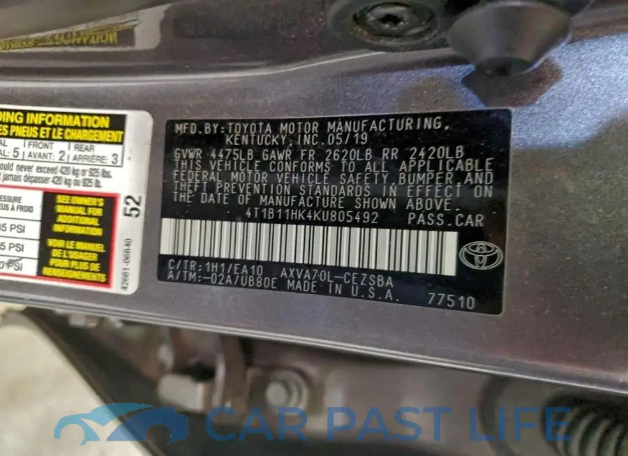4T1B11HK4KU805492# 12