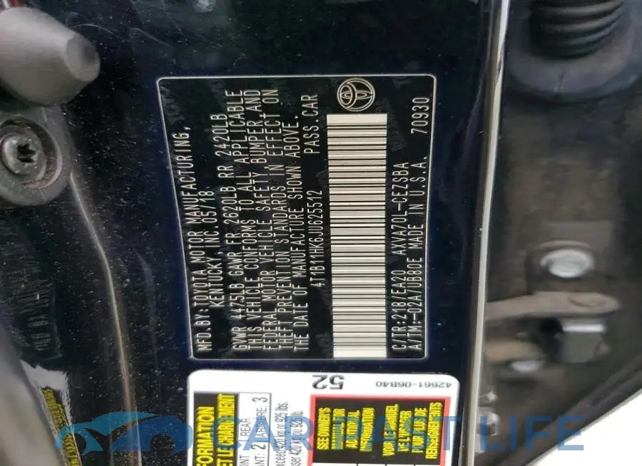 4T1B11HK6JU625512# 12