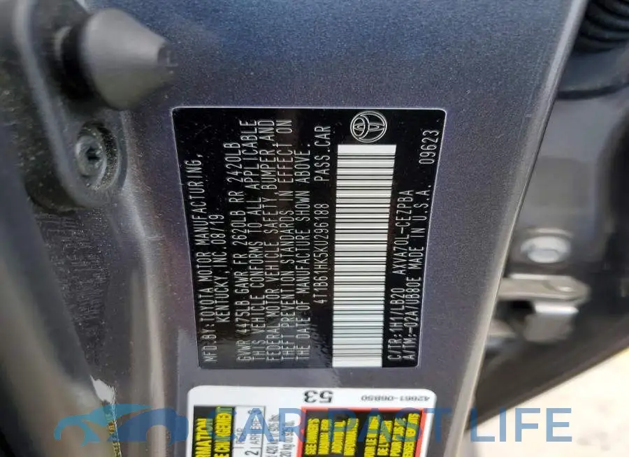 4T1B61HK5KU296188# 12