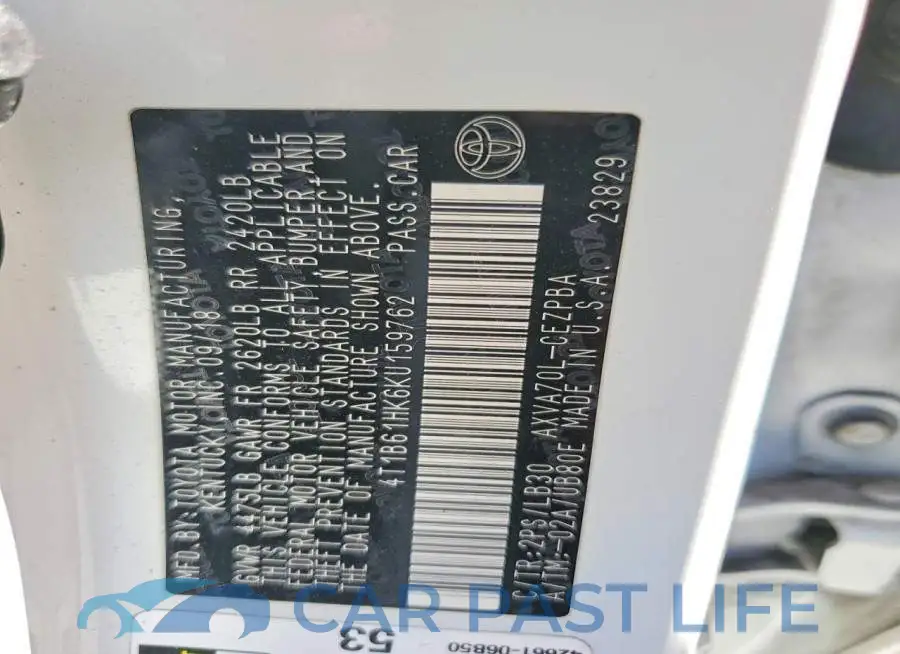 4T1B61HK6KU159762# 12