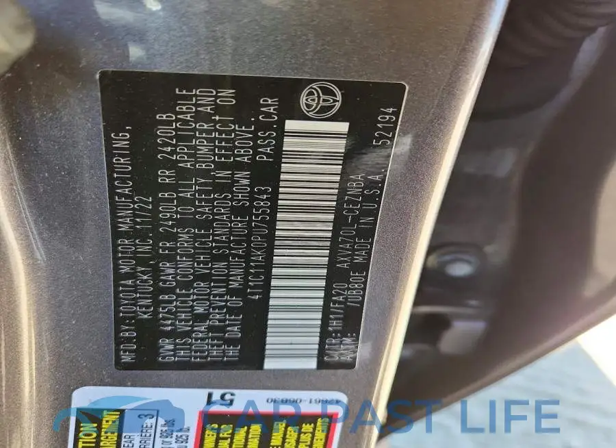 4T1C11AK0PU755843# 12