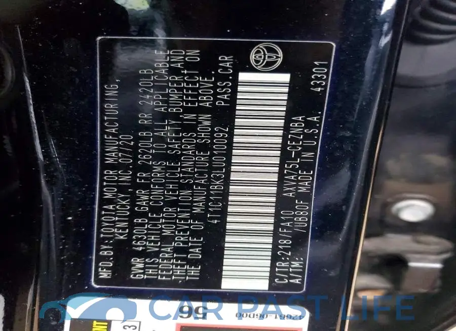 4T1C11BK3LU010092# 12