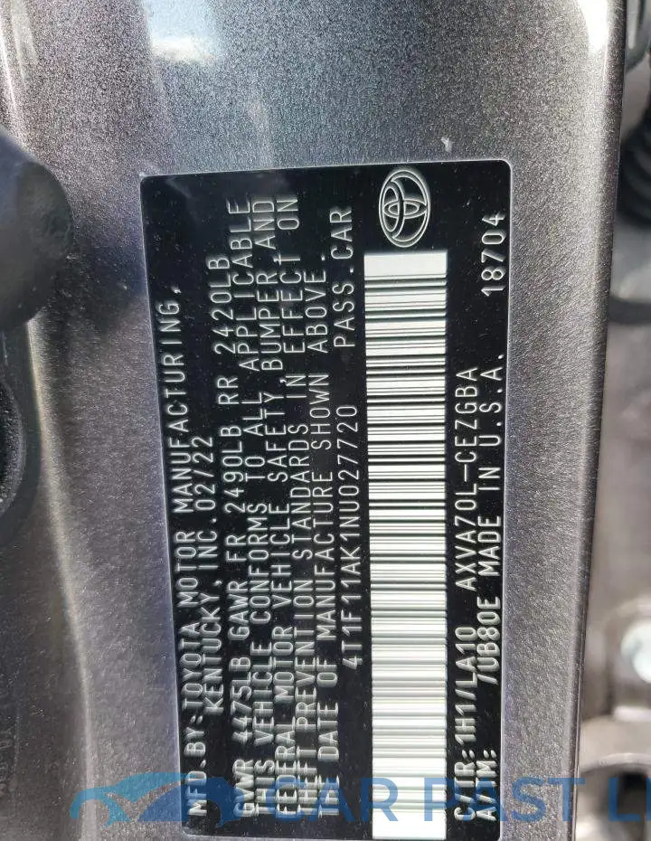4T1F11AK1NU027720# 12