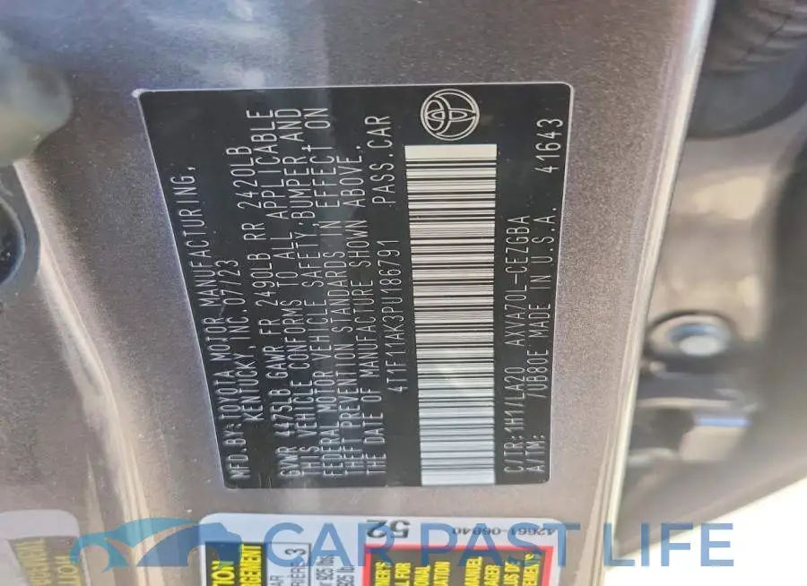 4T1F11AK3PU186791# 13