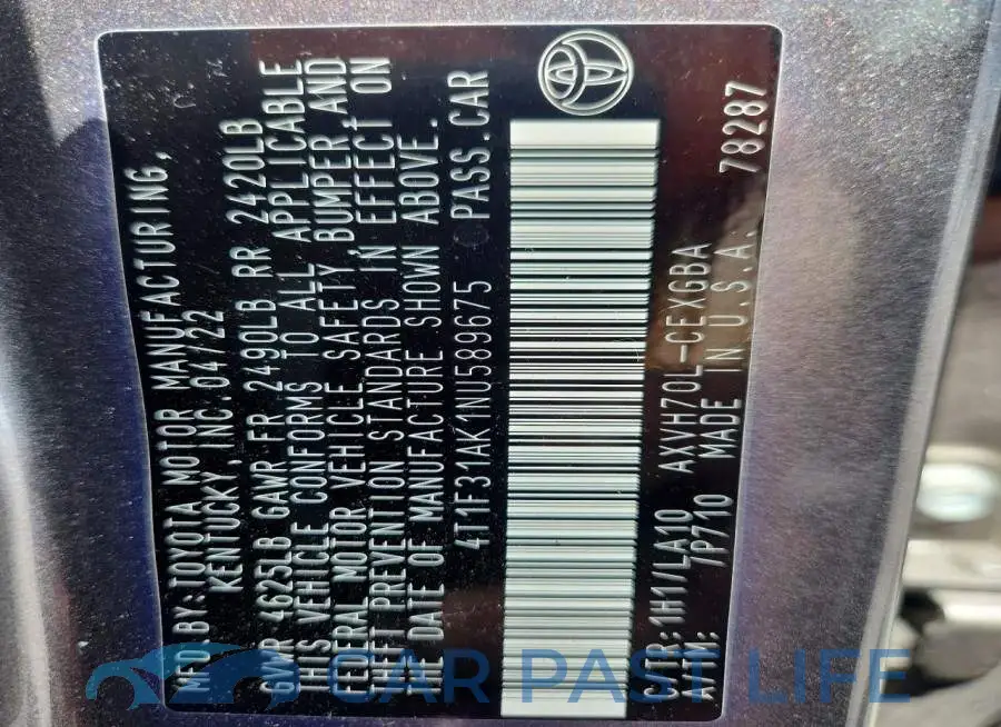 4T1F31AK1NU589675# 12