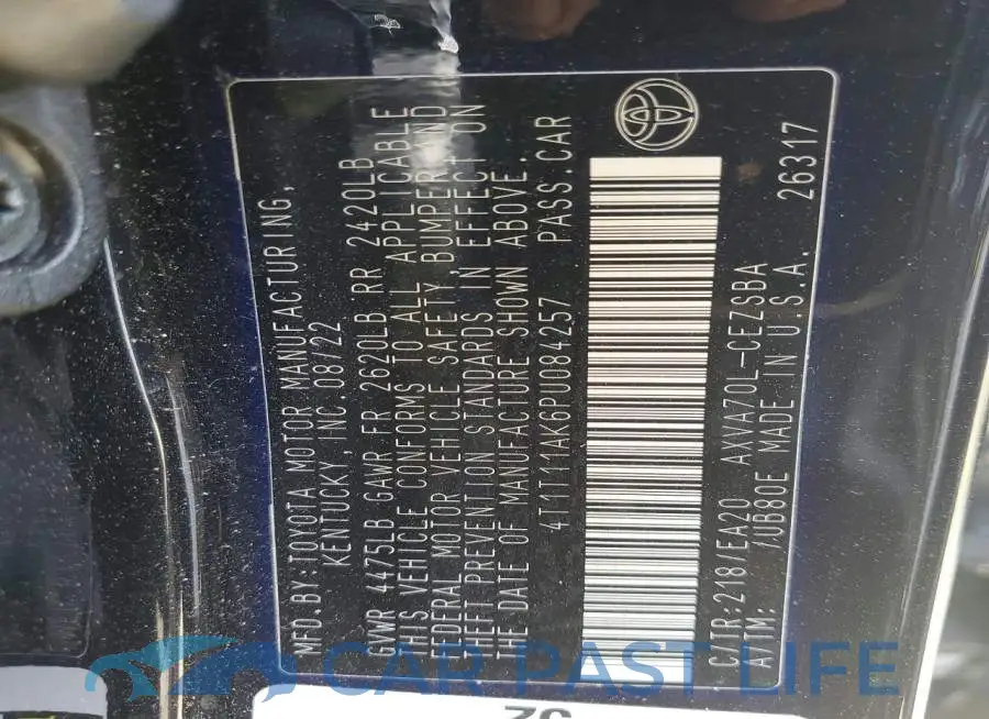 4T1T11AK6PU084257# 13