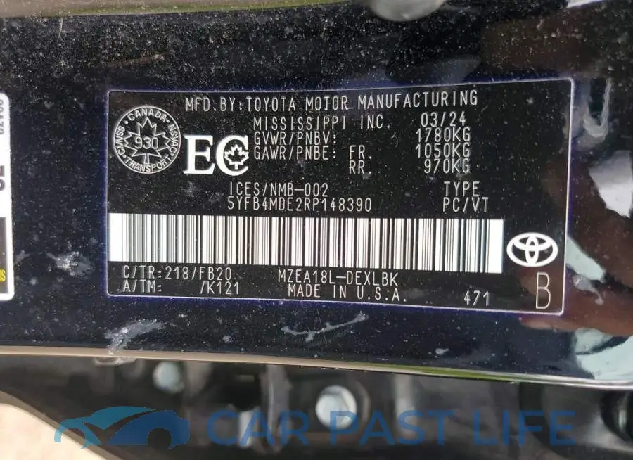 5YFB4MDE2RP148390# 12