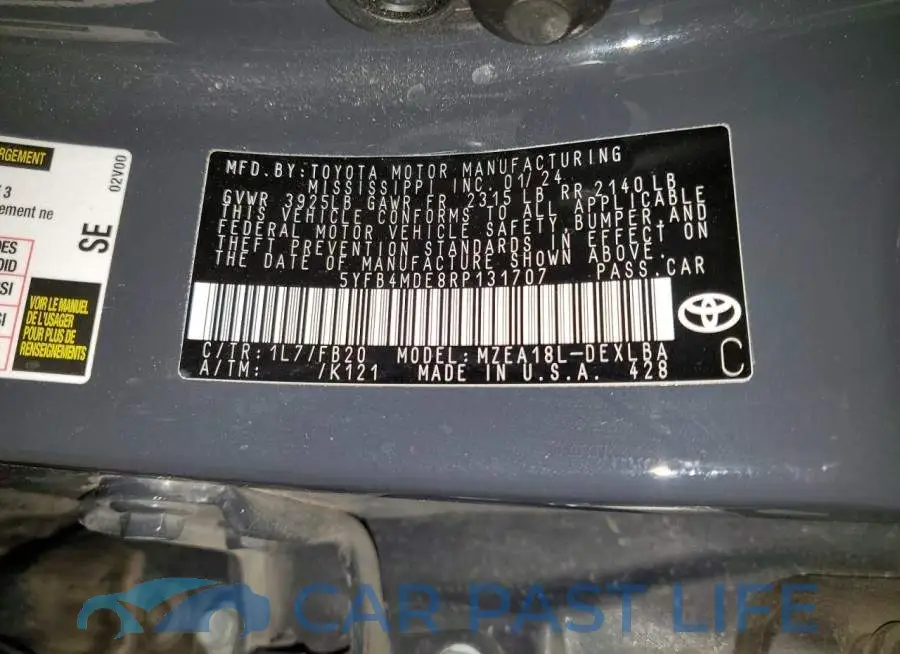5YFB4MDE8RP131707# 12