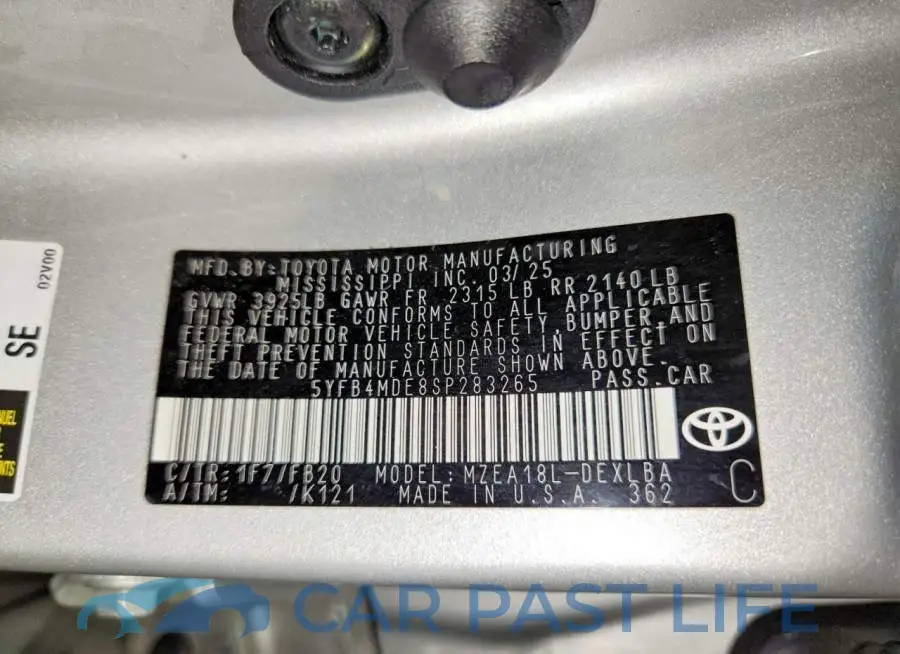5YFB4MDE8SP283265# 12