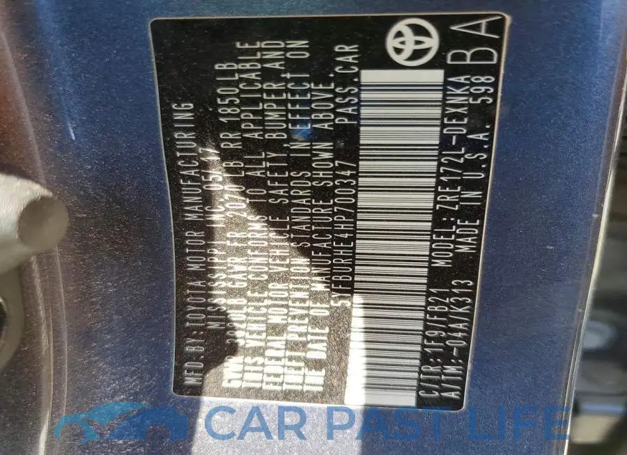 5YFBURHE4HP700347# 12