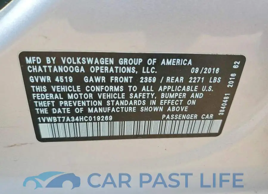 1VWBT7A34HC019269# 13