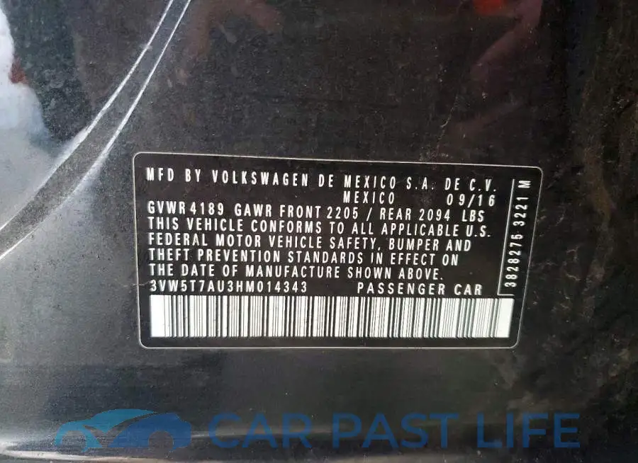 3VW5T7AU3HM014343# 13