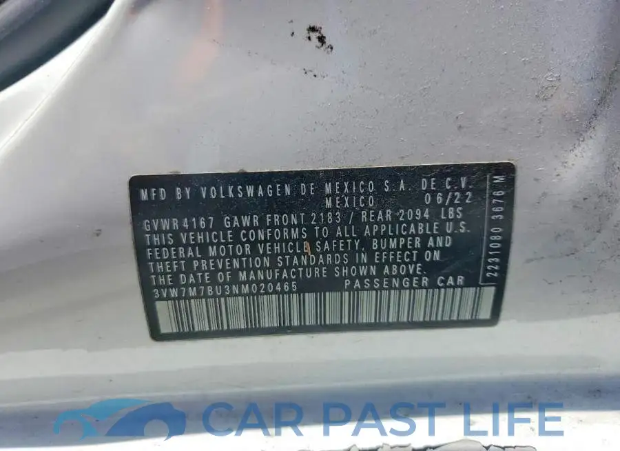 3VW7M7BU3NM020465# 12