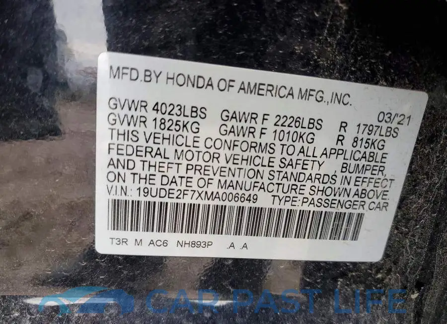 19UDE2F7XMA006649# 12